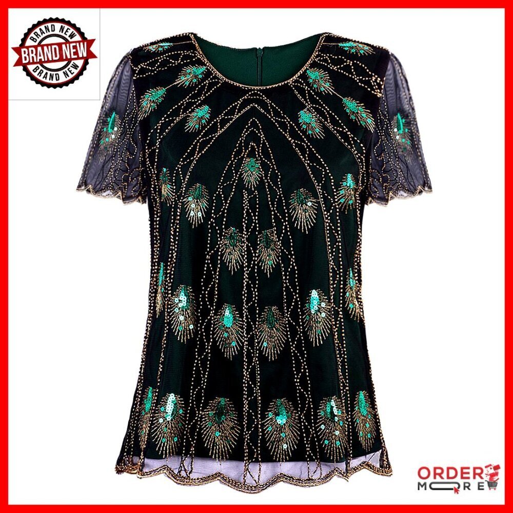 Vintage Beaded Sequin Blouse Tunic Small Medium Large X-Large Evening Wear